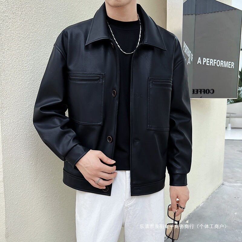 韩版秋冬男PU皮夹克西裤套装