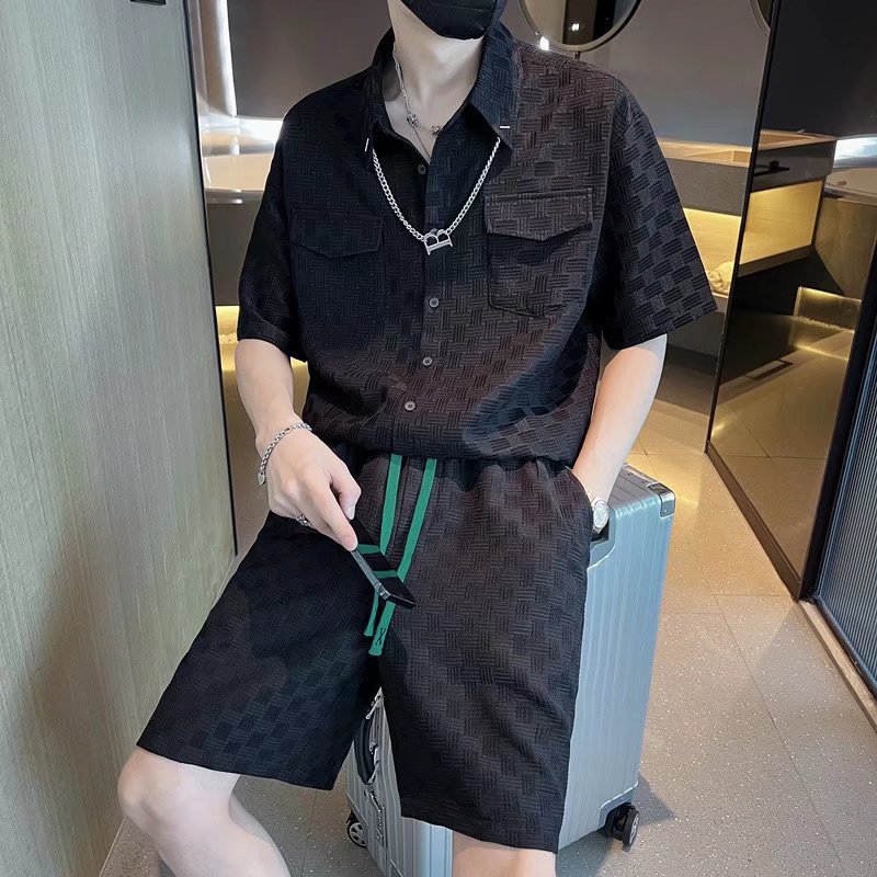 休闲运动夏季t恤套装男潮牌短袖短裤两件套潮男搭配一套衣服帅气