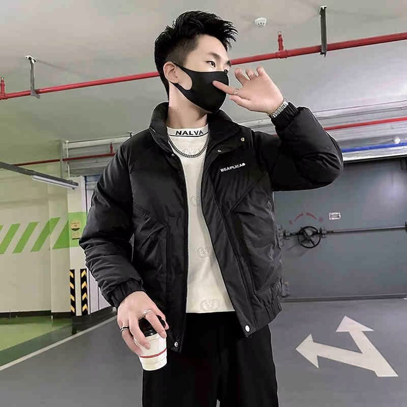 青少年男加厚保暖立领拉链刺绣棉