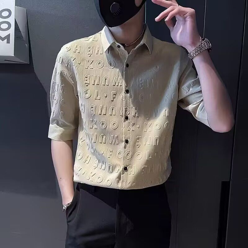 男士五分袖立体压花痞帅衬衫