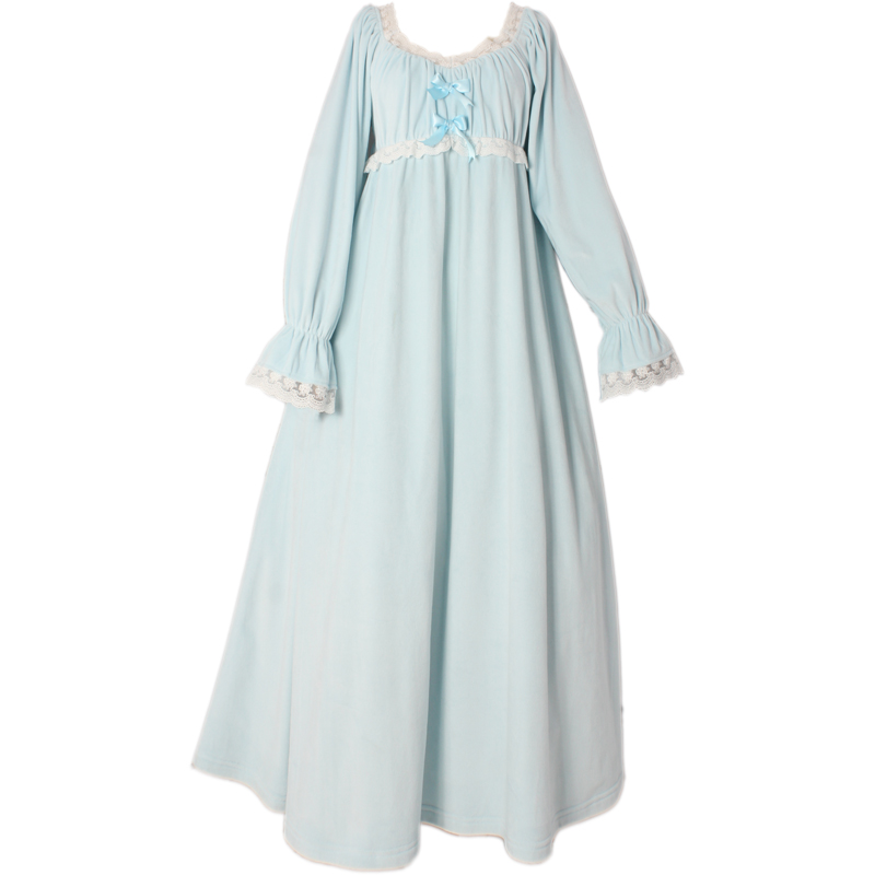 蕾丝睡裙保暖睡裙加绒复古秋冬