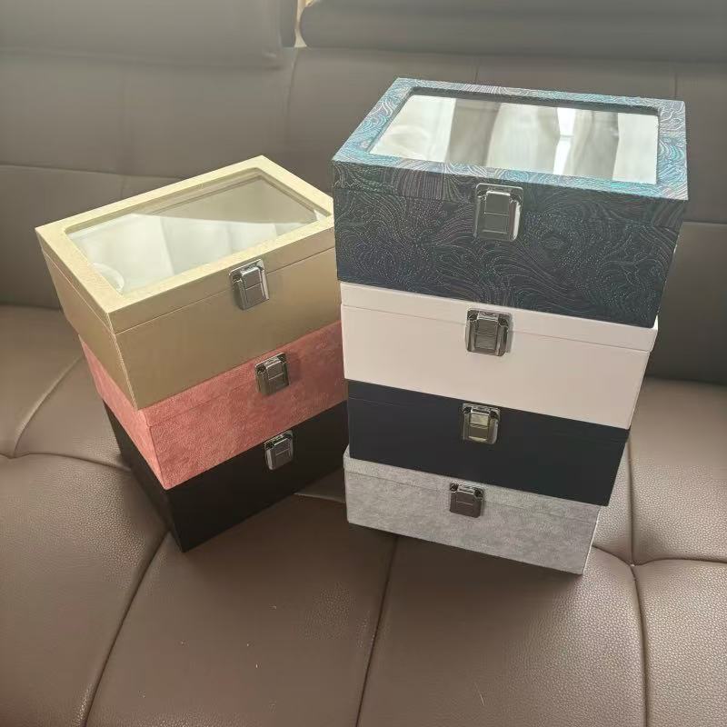 皮革绒布大容量透明窗首饰盒