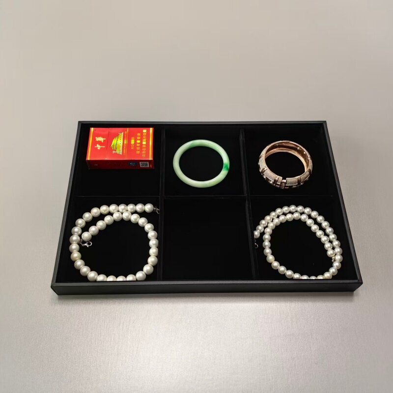 恒晶外黑皮全包内黑绒首饰托盘耳钉戒指项链手镯饰品收纳盒展示架