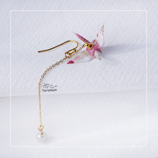 耳环 雪樱 亦心家 和风手工折纸粉白樱花图案千纸鹤搭配珍珠款