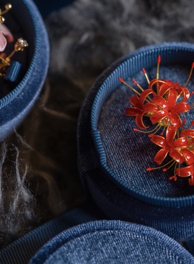 彼岸花耳饰曼珠沙华耳钉红色925纯银古风国风汉服耳夹情人节礼物