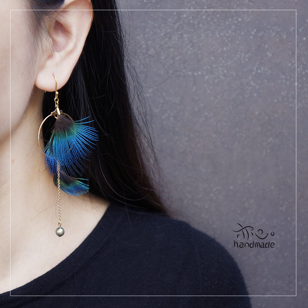 原创设计纯手工制作孔雀长款耳环图片