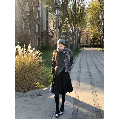 灰色毛呢百褶中裙显瘦半身裙秋冬