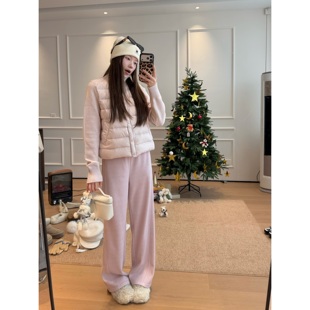 Halonini 冬日保命裤 460G加绒加厚保暖显瘦窄版慵懒白色休闲裤冬