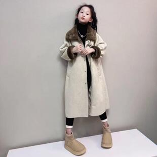 女童羊羔毛皮毛一体外套秋冬2025新款儿童韩系加厚中长款过膝大衣