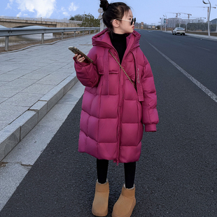 儿童羽绒服2025冬季韩系保暖羽绒服女孩洋气时髦中长款连帽羽绒服