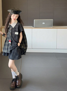 女童夏季韩版宽松洋气格子衬衫