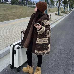 女童复古美拉德毛毛衣外套冬装2025新款女孩加厚保暖中长棉服大衣
