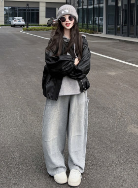 女童皮衣外套卫衣休闲裤三件套装