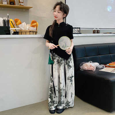 设计感两件套短袖气质水墨画国风