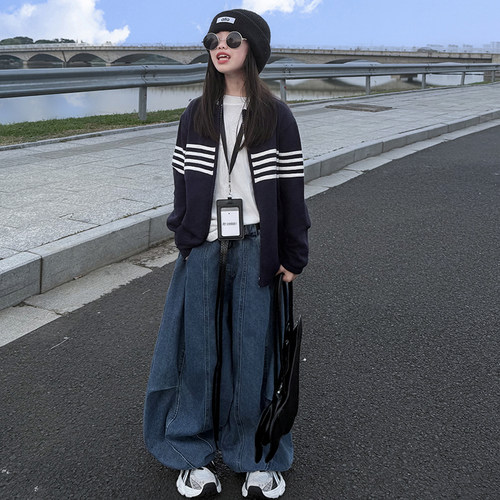 女大童2026新款针织开衫牛仔裤