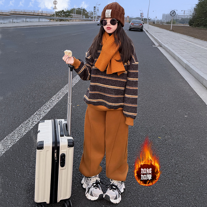 女童条纹卫衣套装25春装新款