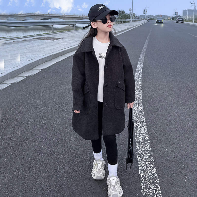 女童呢大衣2025新款秋冬洋气时髦韩系中大童学生加厚连帽呢子外套