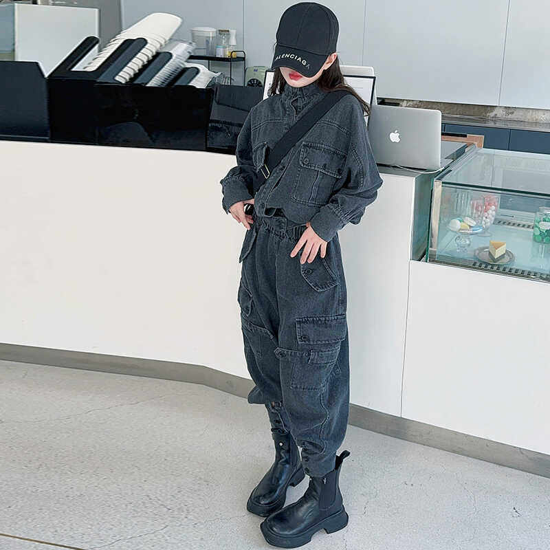 女童牛仔裤套装长裤子春秋款2026秋季新款中大童儿童炸街工装休闲