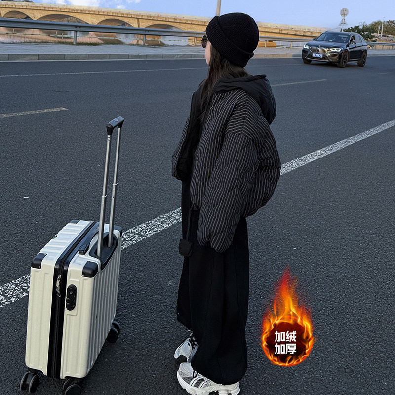 女童秋冬套装韩系休闲时尚条纹短款连帽棉衣面包服外套加绒灯笼裤,童装/婴儿装/亲子装,套装,淘宝优惠券,粉丝福利购,淘宝优惠卷