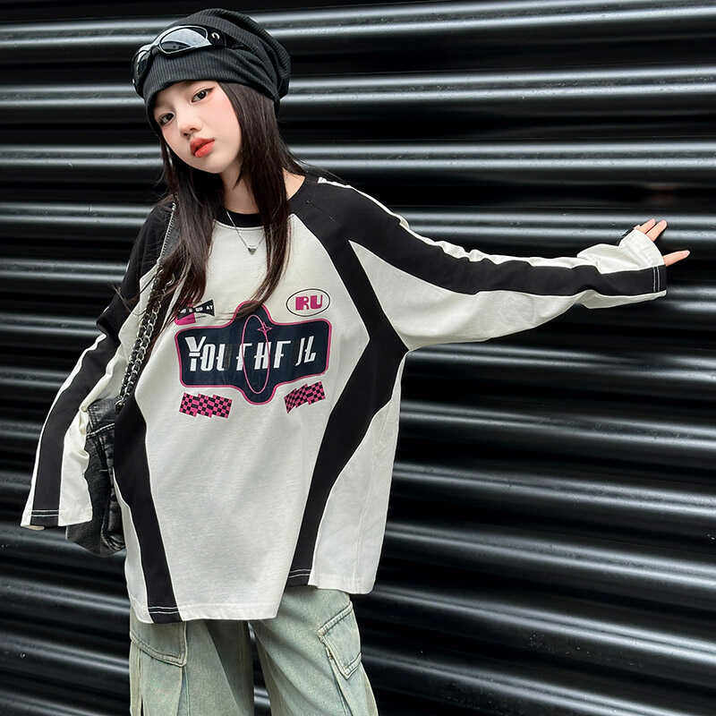 2025春秋新款男女儿童潮酷纯棉宽松嘻哈T恤美式甜酷女孩长袖上衣,童装/婴儿装/亲子装,T恤,淘宝优惠券,粉丝福利购,淘宝优惠卷