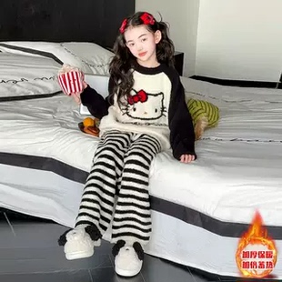 儿童睡衣女款2025新款冬初中生超火珊瑚绒家居服女童保暖加厚套装