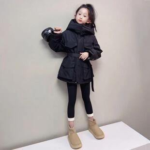 女童夹厚外套2025秋冬新款女大童中长款冲锋衣女孩兔毛加绒派克服