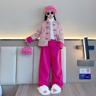 女童套装秋冬装2026新款时髦洋气中式唐装年服中大儿童冬季羽绒服