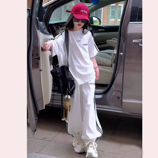 女童夏装套装可爱风2026新款洋气儿童短袖T恤时髦休闲长裤两件套