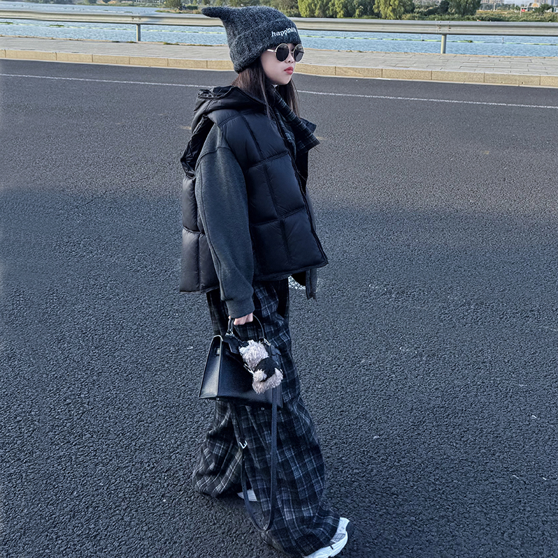 女童连帽马甲套装春秋新款