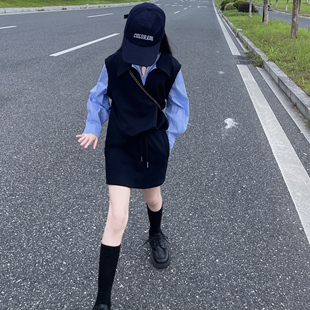 女童春秋假两件2026新款洋气儿童春装韩版女大童半身裙学院风套装