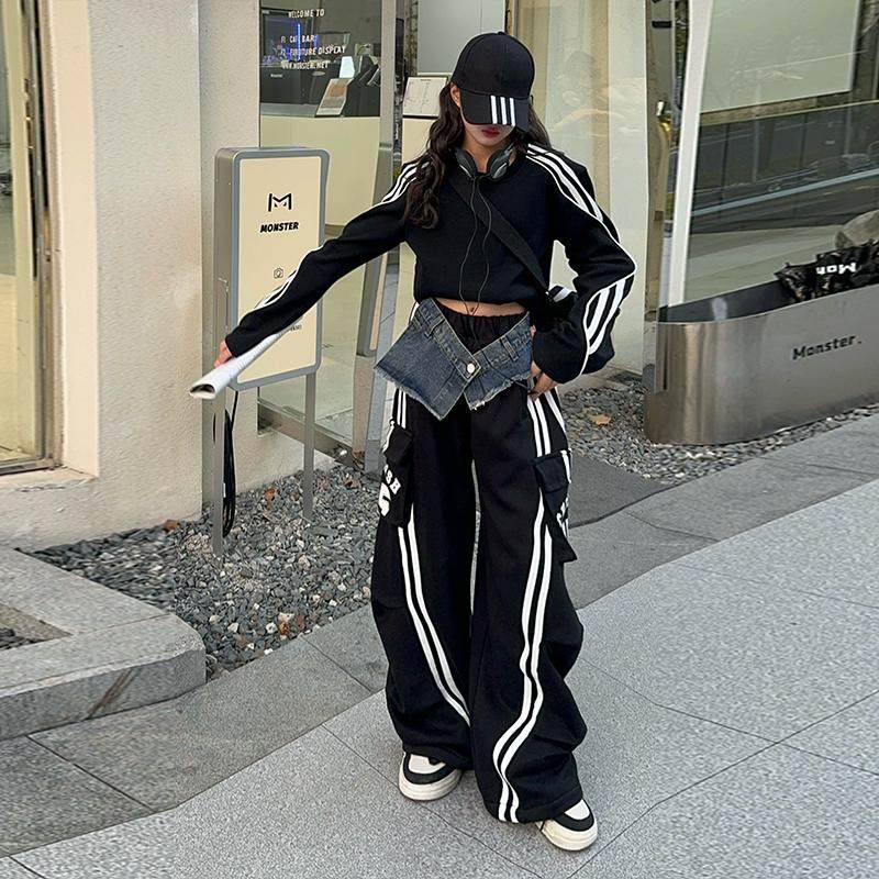 女童加绒长裤儿童加厚街舞裤子2025洋气女孩嘻哈风牛仔拼接阔腿裤