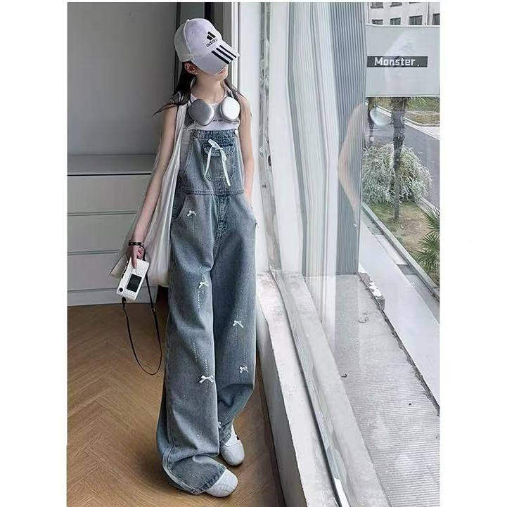 2025女童装夏季新款韩版潮休闲牛仔蝴蝶背带裤直筒裤百搭白色T恤,童装/婴儿装/亲子装,裤子,淘宝优惠券,粉丝福利购,淘宝优惠卷