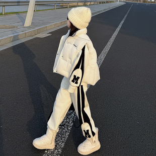 女童冬季洋气时髦套装2025加棉保暖马甲外套休闲加绒卫衣运动裤子