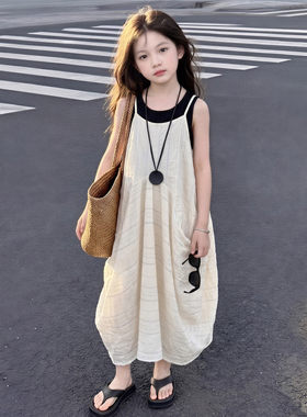 女童2026夏季棉麻吊带公主裙