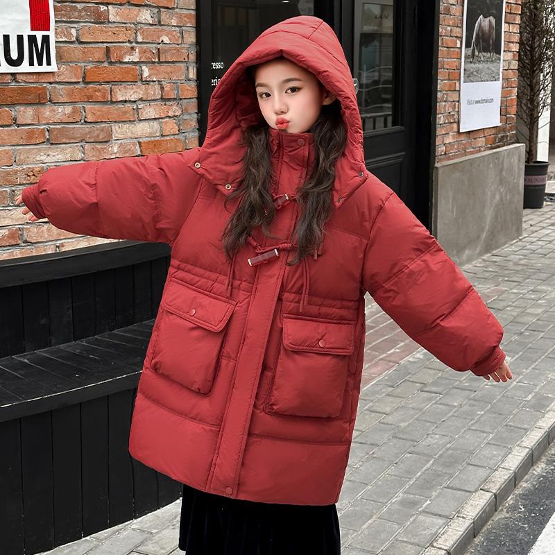冬季女童长款羽绒服中长款白鸭绒