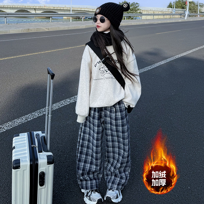 女童格子阔腿裤套装秋冬季2025新款儿童韩版卫衣加绒加厚休闲裤子,童装/婴儿装/亲子装,套装,淘宝优惠券,粉丝福利购,淘宝优惠卷
