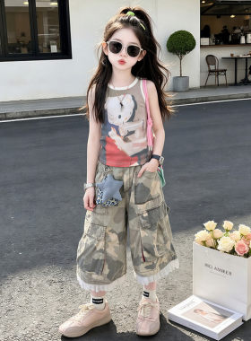 2026夏季女童迷彩背心中裤套装
