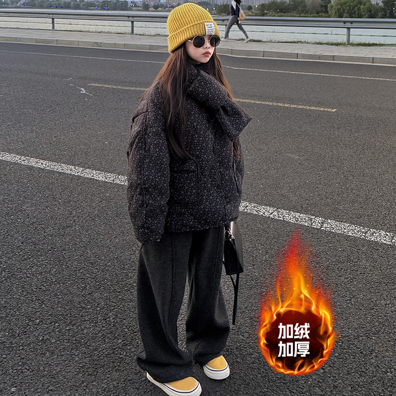 韩版2025女童洋气碎花夹棉套装