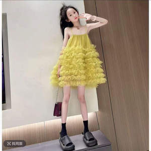 女童连衣裙2026新款夏季洋气儿童网纱蛋糕裙中大童休闲无袖裙子