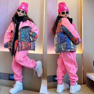 女童棉服秋冬2025新款洋气时髦女孩中大童潮酷涂鸦加棉保暖外套冬