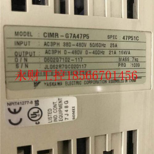 议价YASKAWA安川G7变频器CIMR-G7A47P5 测试完好 7.5KW 销售￥