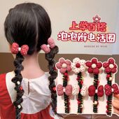 儿童电话线发圈花朵头绳领结女童安可拉红泡泡辫发绳编发神器头饰