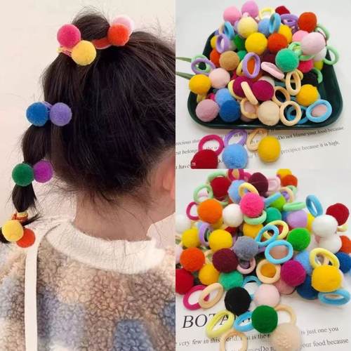 女孩彩色毛球发绳超萌橡皮筋