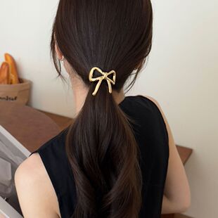 日系金属蝴蝶结皮筋发圈女新款轻奢气质扎马尾发绳高级感头绳发饰