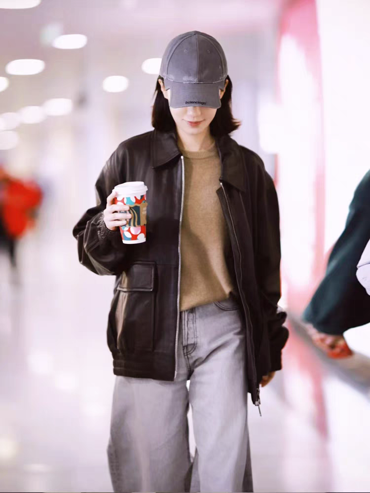 张小斐同款皮衣外套女短款宽松复古口袋PU皮飞行夹克2025春新款潮