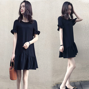宽松雪纺裙休闲中长款 韩版 黑色连衣裙女 女装 赫本小黑裙2020夏新款
