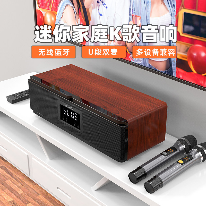 山水E60家庭影院ktv音响套装卡拉ok一体机唱歌机ktv家用连接电视k歌会议室专用音箱客厅桌面双麦克风重低音