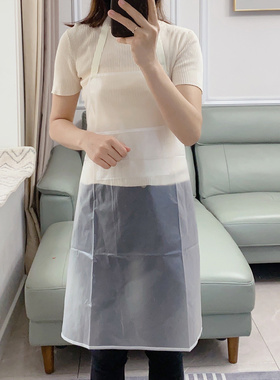 透明带口袋防水围裙 PVC厨房餐厅防油防污男女通用无袖罩衣围腰