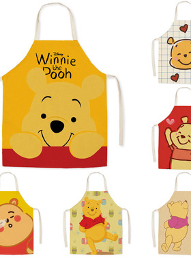 维尼熊可爱成人卡通布艺围裙 家用厨房餐饮火锅店无袖围腰罩衣