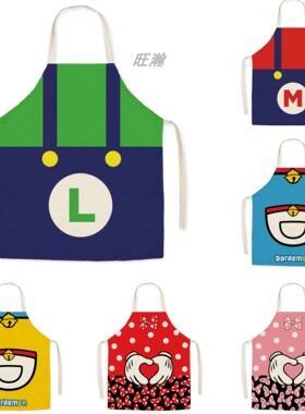 卡通围裙家用男女厨房做饭新款耐磨防污工作服围腰餐饮印花时尚